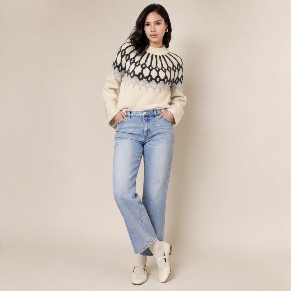 Banana Republic Sweater Womens M Cream Alpaca Blend Flare Sleeve Yoke Nordic